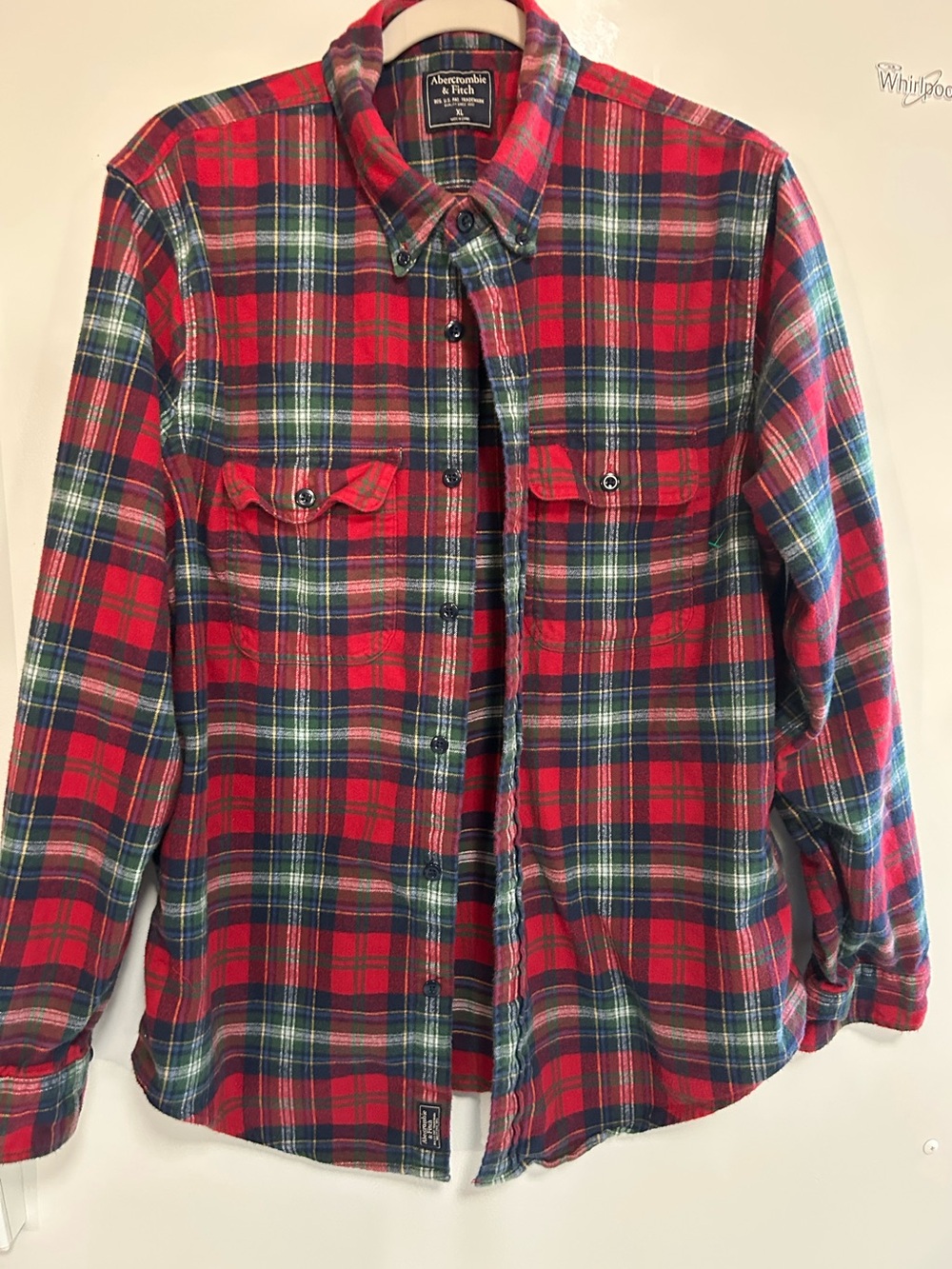Abercrombie Red Green Tartan Flannel Plaid Button Down Shirt XL